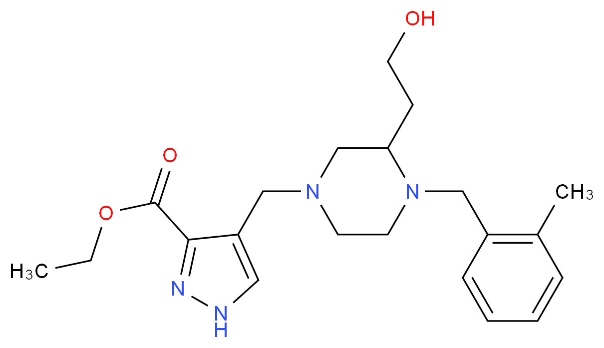 ethyl 4-{[3-(2-hydroxyethyl)-4-(2-methylbenzyl)-1-piperazinyl]methyl}-1H-pyrazole-3-carboxylate_Molecular_structure_CAS_)