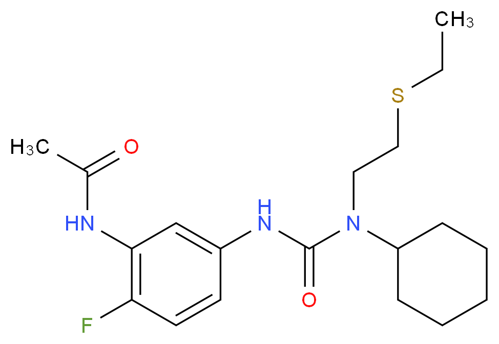 N-{5-[({cyclohexyl[2-(ethylthio)ethyl]amino}carbonyl)amino]-2-fluorophenyl}acetamide_Molecular_structure_CAS_)