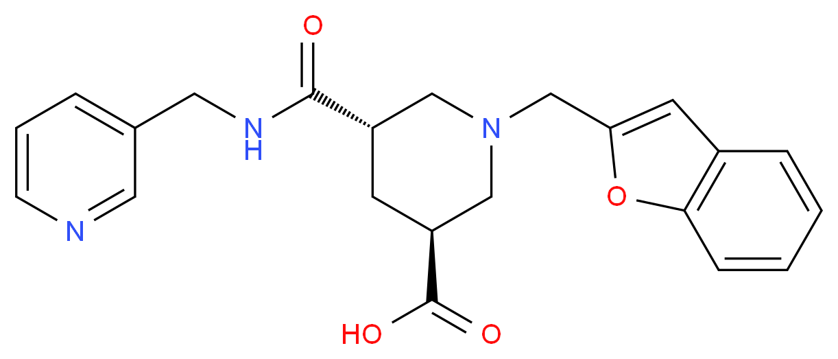 (3S*,5S*)-1-(1-benzofuran-2-ylmethyl)-5-{[(3-pyridinylmethyl)amino]carbonyl}-3-piperidinecarboxylic acid_Molecular_structure_CAS_)