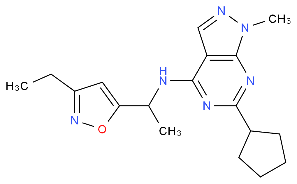 6-cyclopentyl-N-[1-(3-ethylisoxazol-5-yl)ethyl]-1-methyl-1H-pyrazolo[3,4-d]pyrimidin-4-amine_Molecular_structure_CAS_)