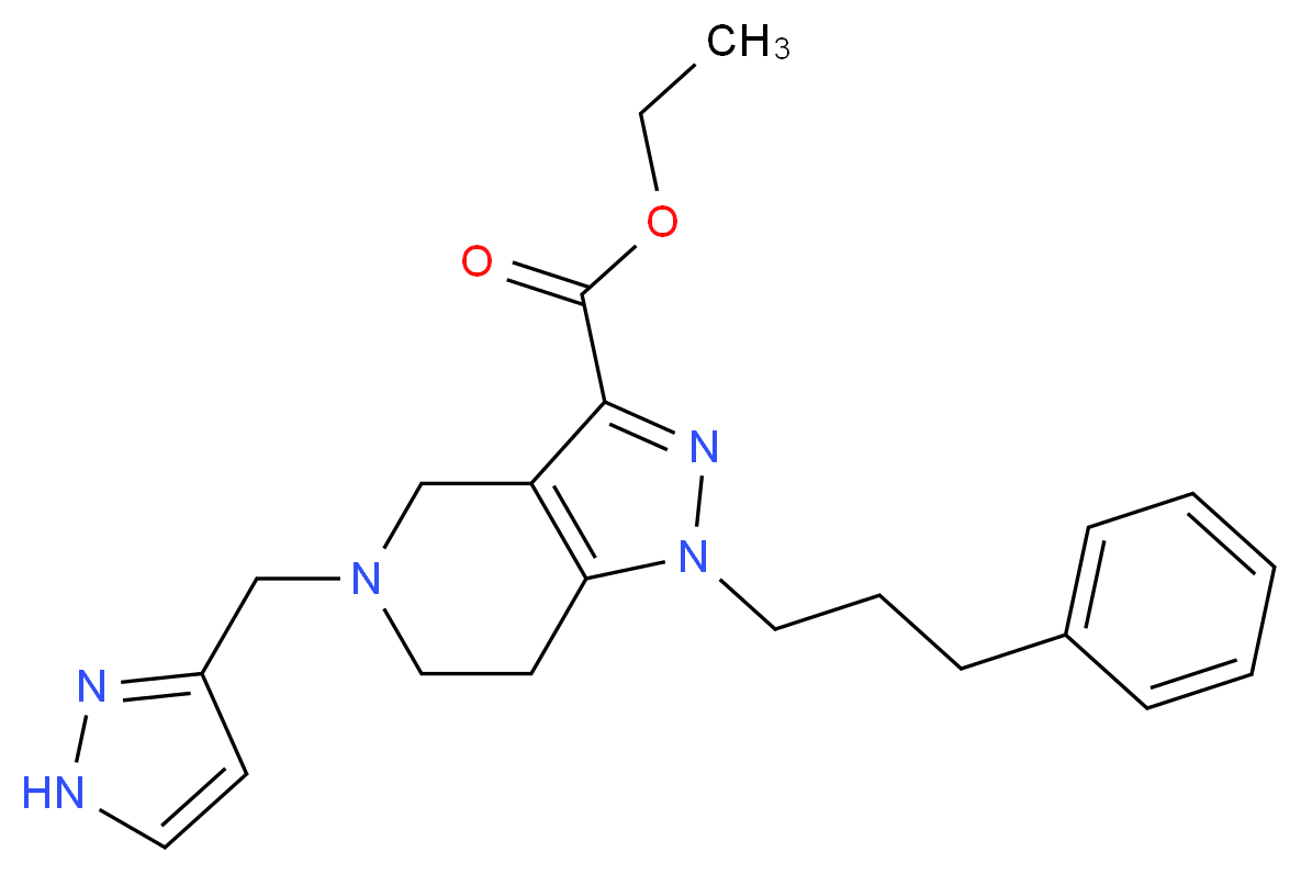 ethyl 1-(3-phenylpropyl)-5-(1H-pyrazol-3-ylmethyl)-4,5,6,7-tetrahydro-1H-pyrazolo[4,3-c]pyridine-3-carboxylate_Molecular_structure_CAS_)