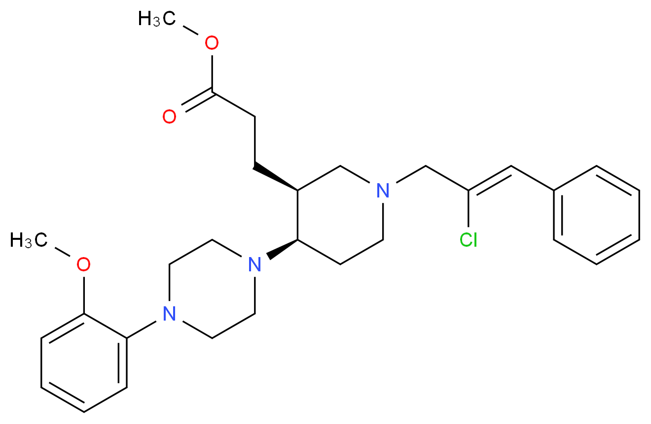 methyl 3-{(3S*,4R*)-1-[(2Z)-2-chloro-3-phenyl-2-propen-1-yl]-4-[4-(2-methoxyphenyl)-1-piperazinyl]-3-piperidinyl}propanoate_Molecular_structure_CAS_)
