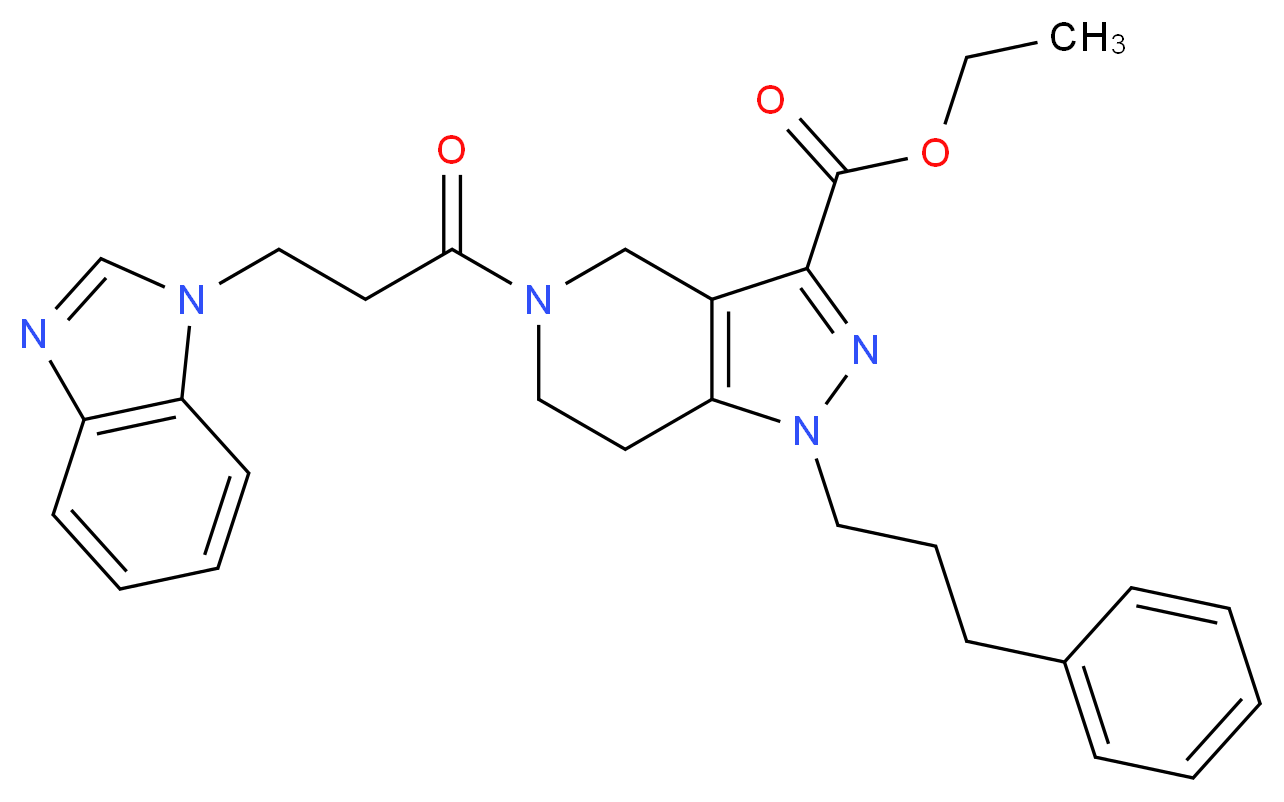 ethyl 5-[3-(1H-benzimidazol-1-yl)propanoyl]-1-(3-phenylpropyl)-4,5,6,7-tetrahydro-1H-pyrazolo[4,3-c]pyridine-3-carboxylate_Molecular_structure_CAS_)