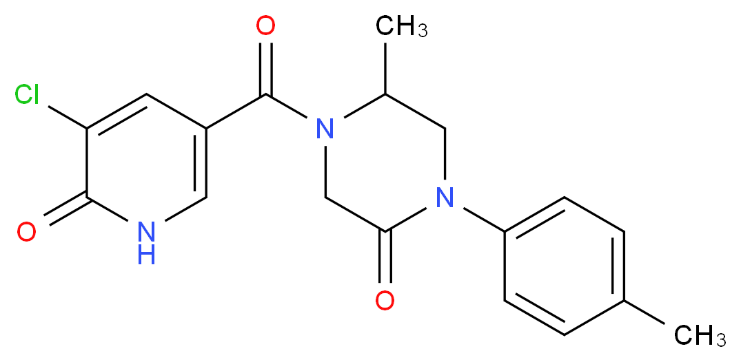 4-[(5-chloro-6-oxo-1,6-dihydro-3-pyridinyl)carbonyl]-5-methyl-1-(4-methylphenyl)-2-piperazinone_Molecular_structure_CAS_)