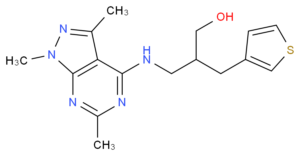 3-(3-thienyl)-2-{[(1,3,6-trimethyl-1H-pyrazolo[3,4-d]pyrimidin-4-yl)amino]methyl}-1-propanol_Molecular_structure_CAS_)
