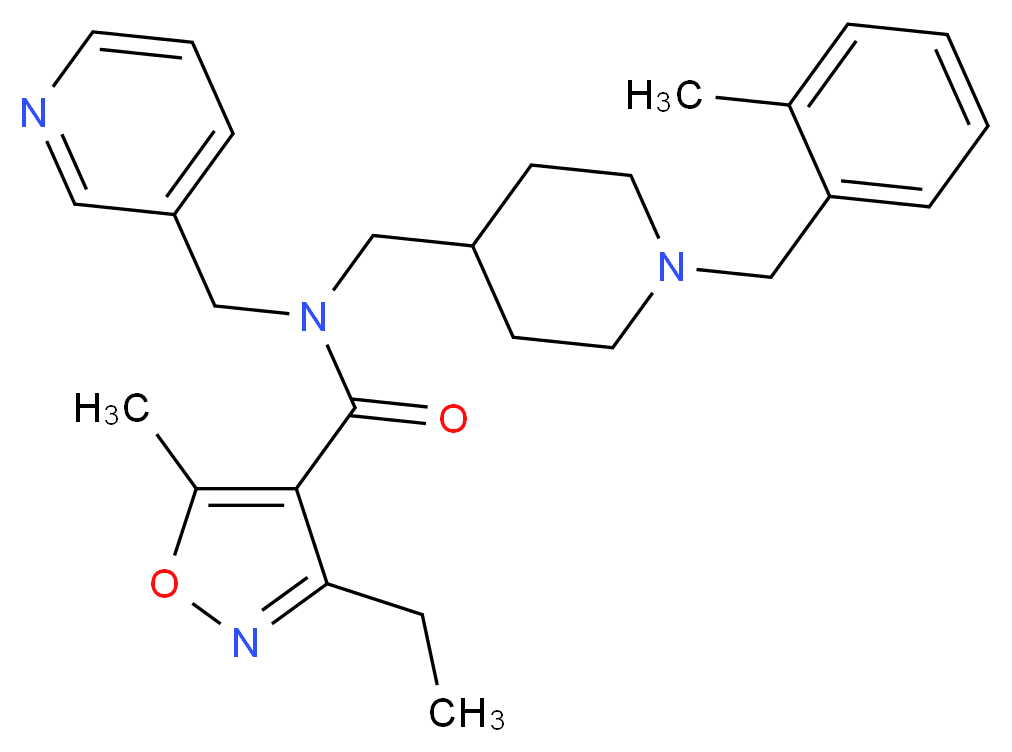 3-ethyl-5-methyl-N-{[1-(2-methylbenzyl)-4-piperidinyl]methyl}-N-(3-pyridinylmethyl)-4-isoxazolecarboxamide_Molecular_structure_CAS_)