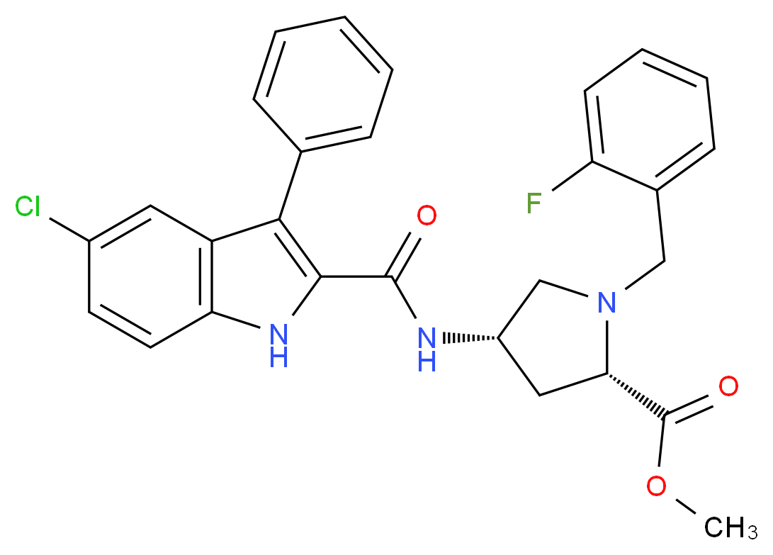methyl (4S)-4-{[(5-chloro-3-phenyl-1H-indol-2-yl)carbonyl]amino}-1-(2-fluorobenzyl)-L-prolinate_Molecular_structure_CAS_)