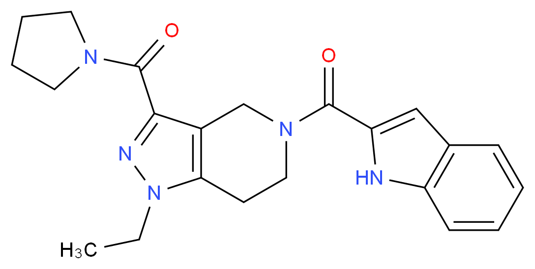 1-ethyl-5-(1H-indol-2-ylcarbonyl)-3-(1-pyrrolidinylcarbonyl)-4,5,6,7-tetrahydro-1H-pyrazolo[4,3-c]pyridine_Molecular_structure_CAS_)
