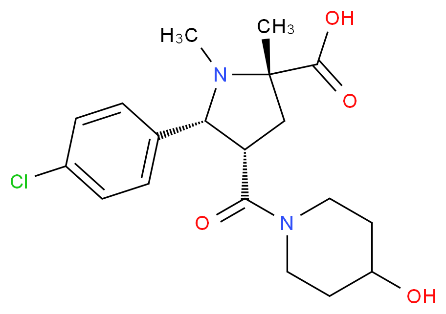 (2S*,4S*,5R*)-5-(4-chlorophenyl)-4-[(4-hydroxypiperidin-1-yl)carbonyl]-1,2-dimethylpyrrolidine-2-carboxylic acid_Molecular_structure_CAS_)