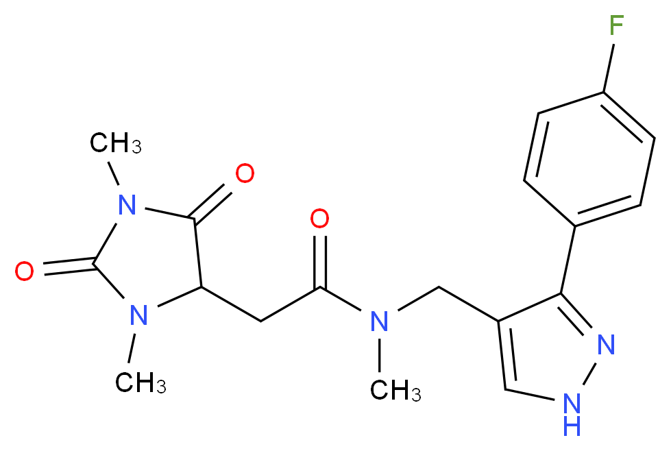 2-(1,3-dimethyl-2,5-dioxo-4-imidazolidinyl)-N-{[3-(4-fluorophenyl)-1H-pyrazol-4-yl]methyl}-N-methylacetamide_Molecular_structure_CAS_)