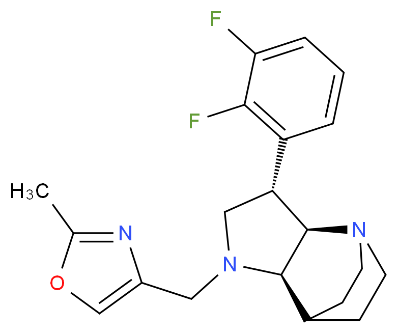 (2R*,3S*,6R*)-3-(2,3-difluorophenyl)-5-[(2-methyl-1,3-oxazol-4-yl)methyl]-1,5-diazatricyclo[5.2.2.0~2,6~]undecane_Molecular_structure_CAS_)