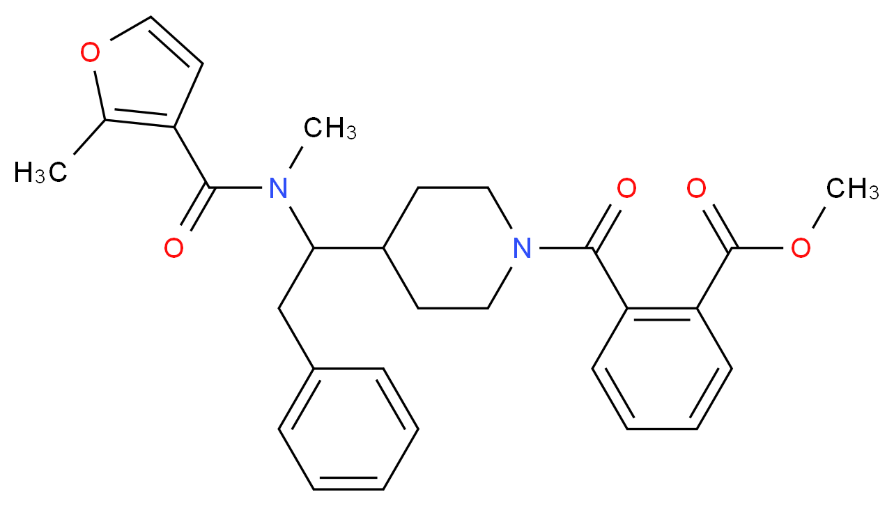 methyl 2-[(4-{1-[methyl(2-methyl-3-furoyl)amino]-2-phenylethyl}-1-piperidinyl)carbonyl]benzoate_Molecular_structure_CAS_)