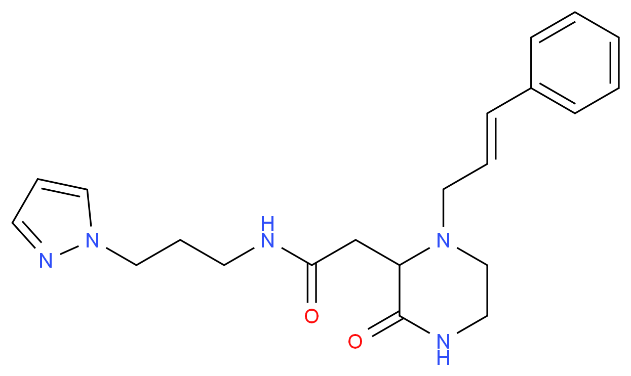 2-{3-oxo-1-[(2E)-3-phenyl-2-propen-1-yl]-2-piperazinyl}-N-[3-(1H-pyrazol-1-yl)propyl]acetamide_Molecular_structure_CAS_)