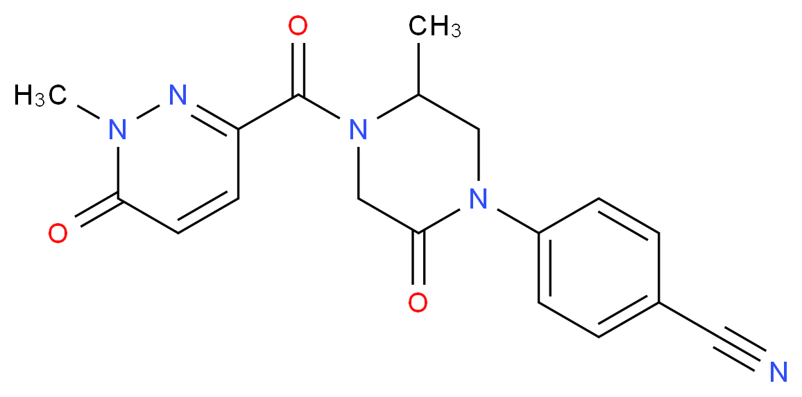 4-{5-methyl-4-[(1-methyl-6-oxo-1,6-dihydro-3-pyridazinyl)carbonyl]-2-oxo-1-piperazinyl}benzonitrile_Molecular_structure_CAS_)