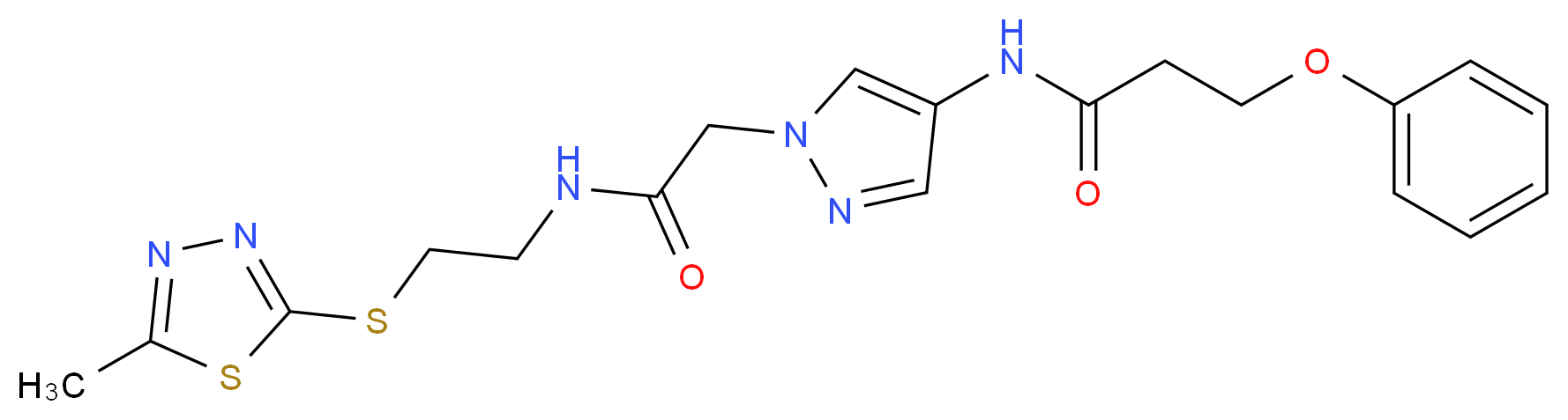N-{1-[2-({2-[(5-methyl-1,3,4-thiadiazol-2-yl)thio]ethyl}amino)-2-oxoethyl]-1H-pyrazol-4-yl}-3-phenoxypropanamide_Molecular_structure_CAS_)