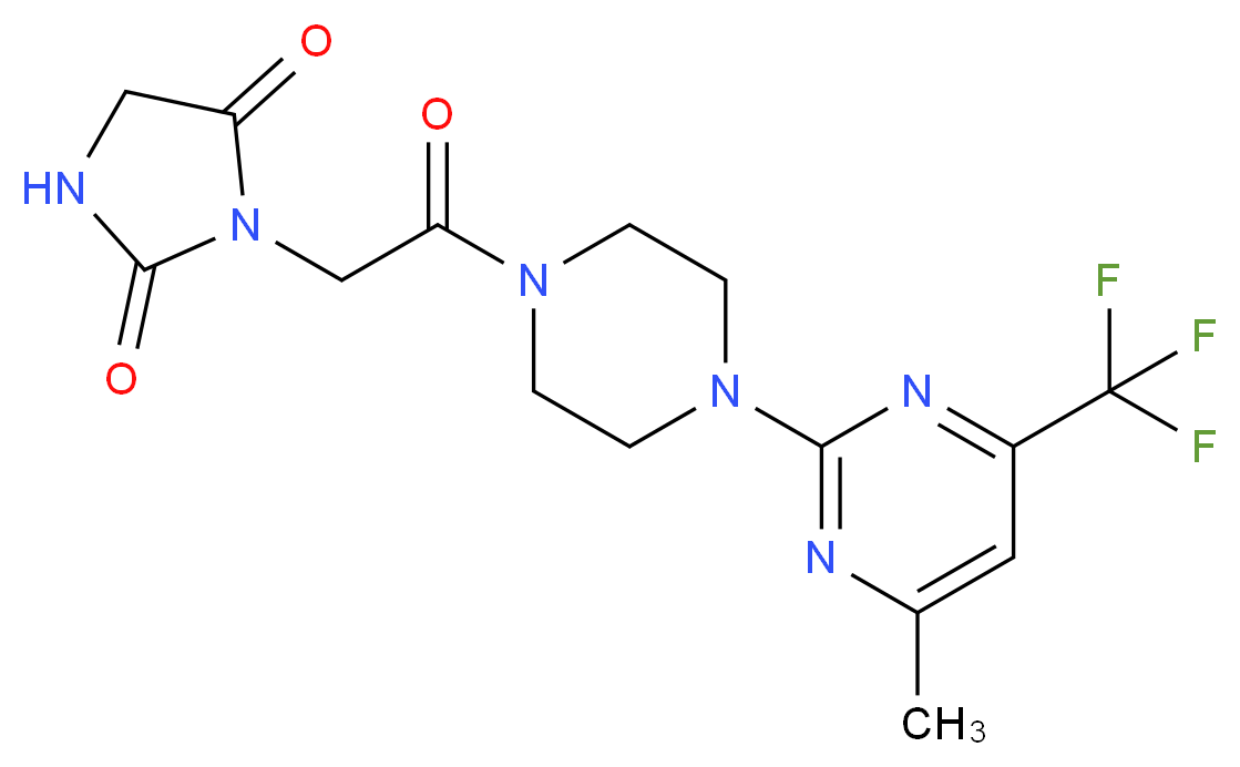 3-(2-{4-[4-methyl-6-(trifluoromethyl)-2-pyrimidinyl]-1-piperazinyl}-2-oxoethyl)-2,4-imidazolidinedione_Molecular_structure_CAS_)