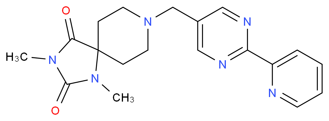 1,3-dimethyl-8-[(2-pyridin-2-ylpyrimidin-5-yl)methyl]-1,3,8-triazaspiro[4.5]decane-2,4-dione_Molecular_structure_CAS_)