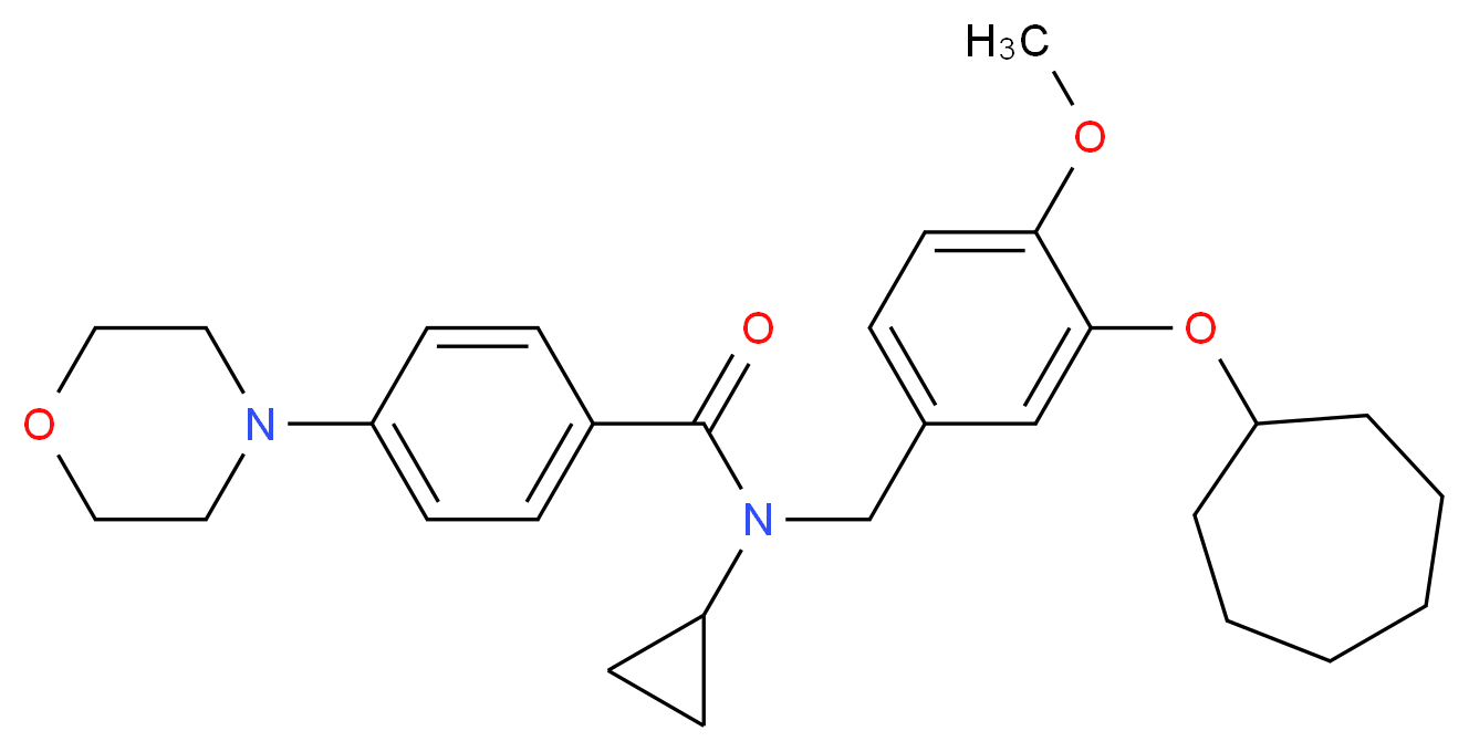 N-[3-(cycloheptyloxy)-4-methoxybenzyl]-N-cyclopropyl-4-(4-morpholinyl)benzamide_Molecular_structure_CAS_)