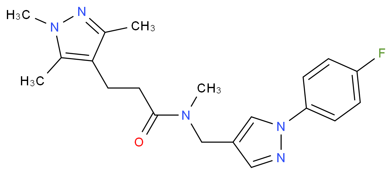 N-{[1-(4-fluorophenyl)-1H-pyrazol-4-yl]methyl}-N-methyl-3-(1,3,5-trimethyl-1H-pyrazol-4-yl)propanamide_Molecular_structure_CAS_)