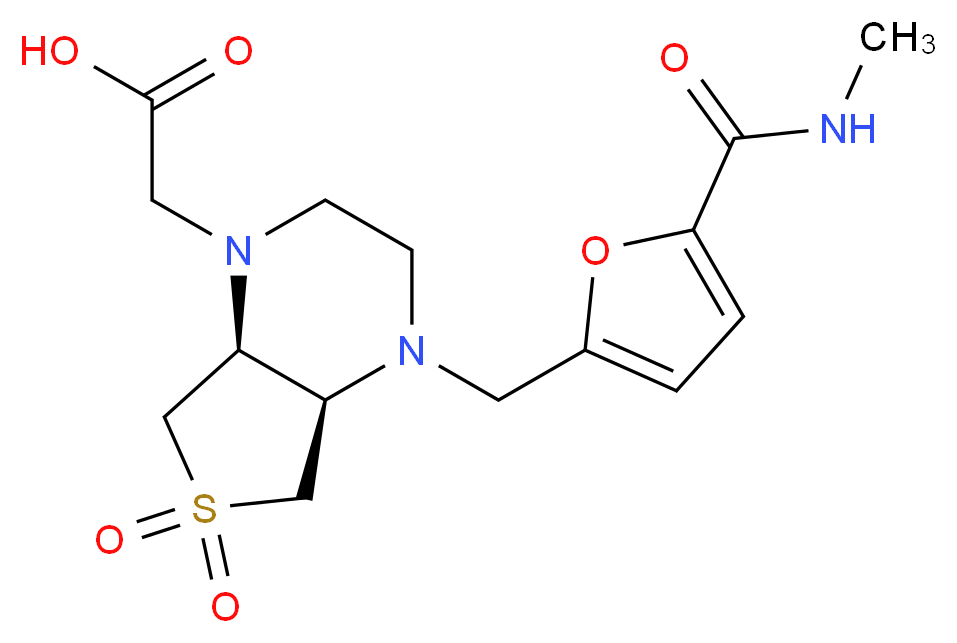[(4aR*,7aS*)-4-({5-[(methylamino)carbonyl]-2-furyl}methyl)-6,6-dioxidohexahydrothieno[3,4-b]pyrazin-1(2H)-yl]acetic acid_Molecular_structure_CAS_)