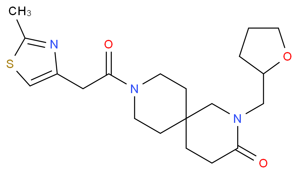 9-[(2-methyl-1,3-thiazol-4-yl)acetyl]-2-(tetrahydrofuran-2-ylmethyl)-2,9-diazaspiro[5.5]undecan-3-one_Molecular_structure_CAS_)