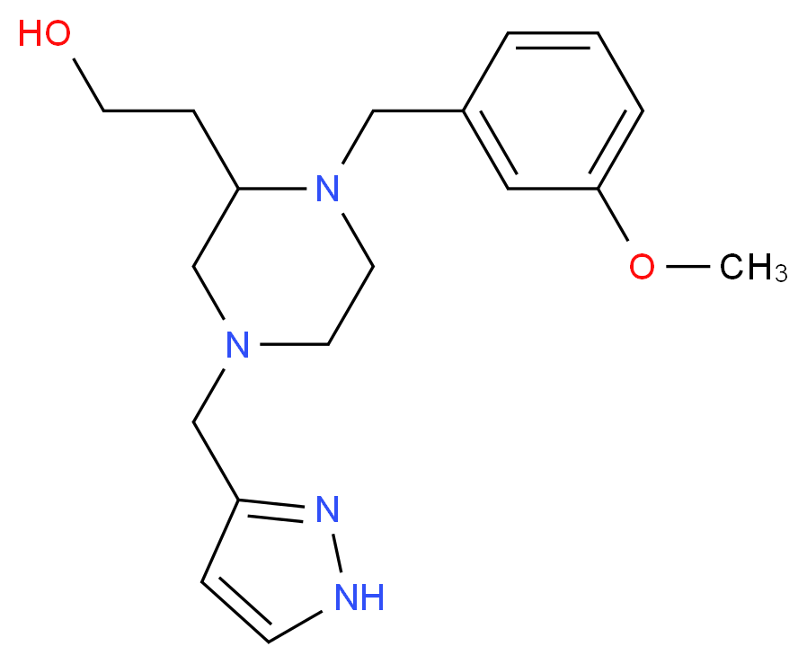 2-[1-(3-methoxybenzyl)-4-(1H-pyrazol-3-ylmethyl)-2-piperazinyl]ethanol_Molecular_structure_CAS_)