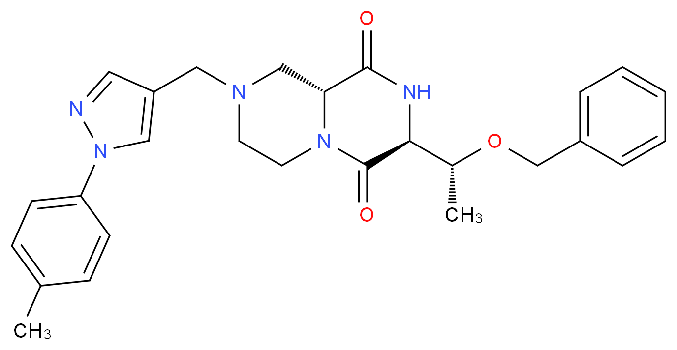 (3S,9aR)-3-[(1R)-1-(benzyloxy)ethyl]-8-{[1-(4-methylphenyl)-1H-pyrazol-4-yl]methyl}tetrahydro-2H-pyrazino[1,2-a]pyrazine-1,4(3H,6H)-dione_Molecular_structure_CAS_)