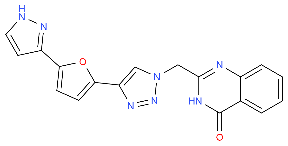 2-({4-[5-(1H-pyrazol-3-yl)-2-furyl]-1H-1,2,3-triazol-1-yl}methyl)quinazolin-4(3H)-one_Molecular_structure_CAS_)