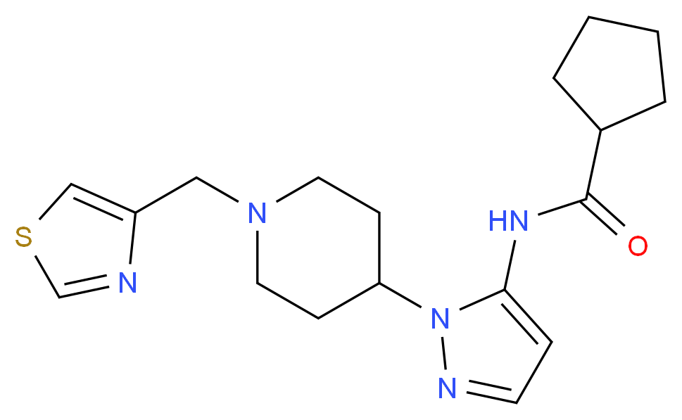 N-{1-[1-(1,3-thiazol-4-ylmethyl)piperidin-4-yl]-1H-pyrazol-5-yl}cyclopentanecarboxamide_Molecular_structure_CAS_)