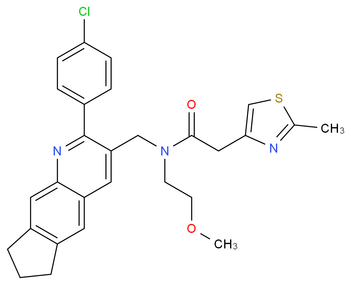 N-{[2-(4-chlorophenyl)-7,8-dihydro-6H-cyclopenta[g]quinolin-3-yl]methyl}-N-(2-methoxyethyl)-2-(2-methyl-1,3-thiazol-4-yl)acetamide_Molecular_structure_CAS_)