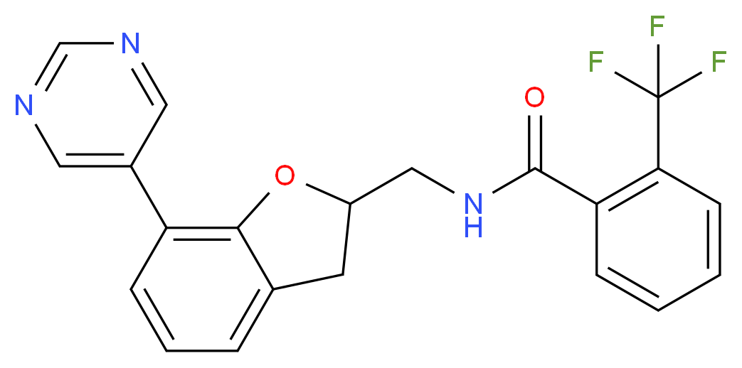 N-{[7-(5-pyrimidinyl)-2,3-dihydro-1-benzofuran-2-yl]methyl}-2-(trifluoromethyl)benzamide_Molecular_structure_CAS_)