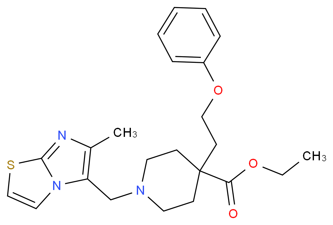 ethyl 1-[(6-methylimidazo[2,1-b][1,3]thiazol-5-yl)methyl]-4-(2-phenoxyethyl)-4-piperidinecarboxylate_Molecular_structure_CAS_)