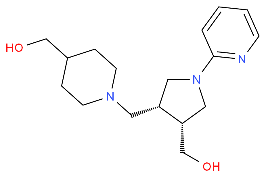 ((3R*,4R*)-4-{[4-(hydroxymethyl)piperidin-1-yl]methyl}-1-pyridin-2-ylpyrrolidin-3-yl)methanol_Molecular_structure_CAS_)