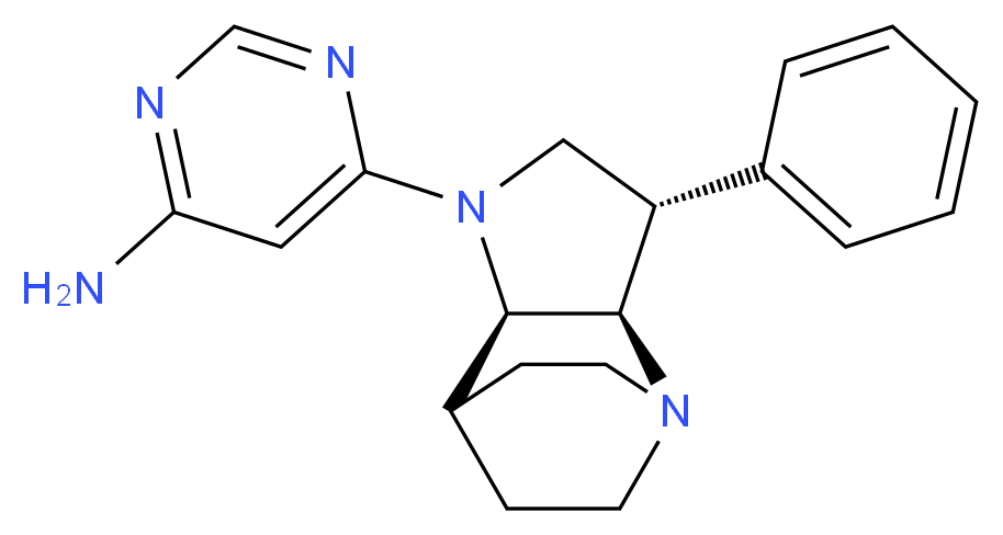6-[(2R*,3S*,6R*)-3-phenyl-1,5-diazatricyclo[5.2.2.0~2,6~]undec-5-yl]-4-pyrimidinamine_Molecular_structure_CAS_)
