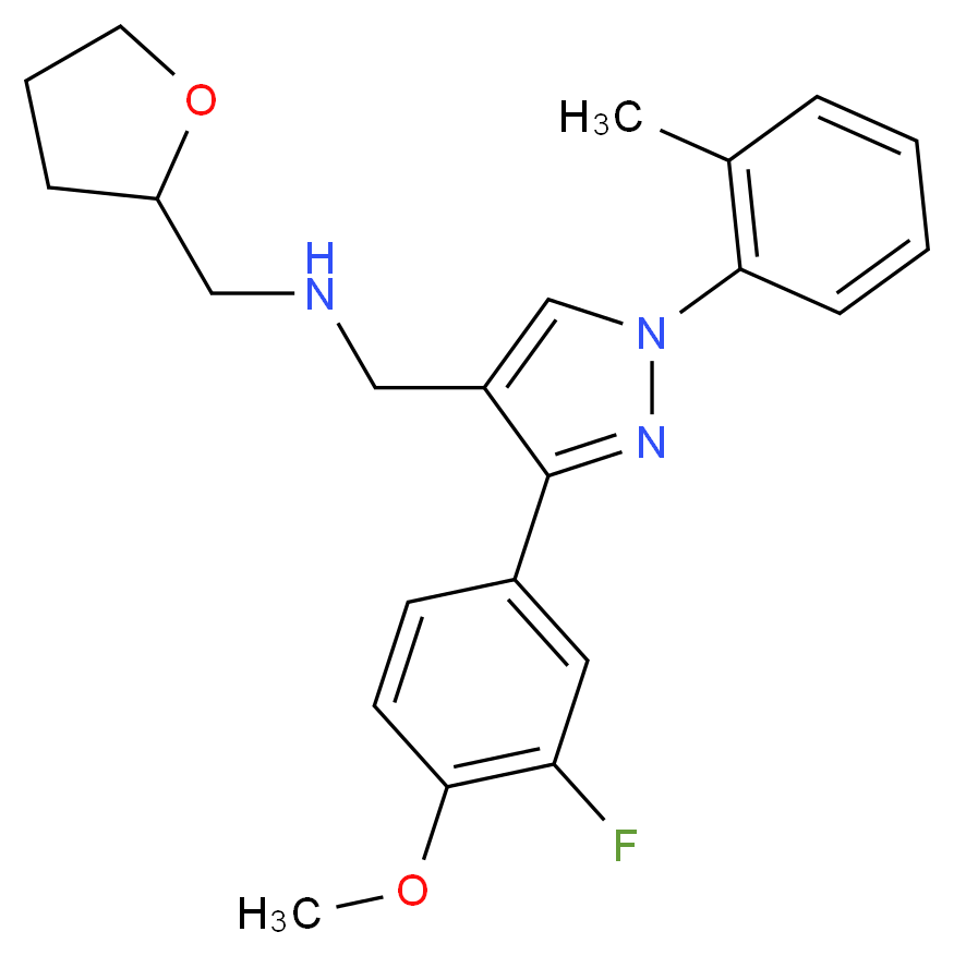 1-[3-(3-fluoro-4-methoxyphenyl)-1-(2-methylphenyl)-1H-pyrazol-4-yl]-N-(tetrahydro-2-furanylmethyl)methanamine_Molecular_structure_CAS_)