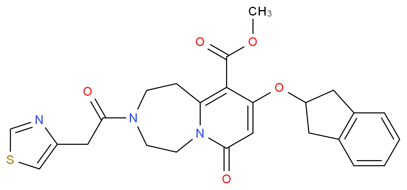 methyl 9-(2,3-dihydro-1H-inden-2-yloxy)-7-oxo-3-(1,3-thiazol-4-ylacetyl)-1,2,3,4,5,7-hexahydropyrido[1,2-d][1,4]diazepine-10-carboxylate_Molecular_structure_CAS_)