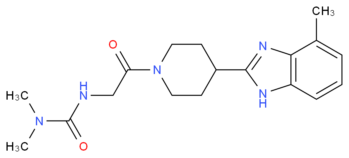 N,N-dimethyl-N'-{2-[4-(4-methyl-1H-benzimidazol-2-yl)-1-piperidinyl]-2-oxoethyl}urea (non-preferred name)_Molecular_structure_CAS_)