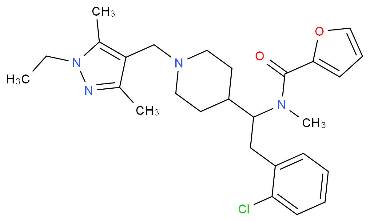 N-(2-(2-chlorophenyl)-1-{1-[(1-ethyl-3,5-dimethyl-1H-pyrazol-4-yl)methyl]-4-piperidinyl}ethyl)-N-methyl-2-furamide_Molecular_structure_CAS_)