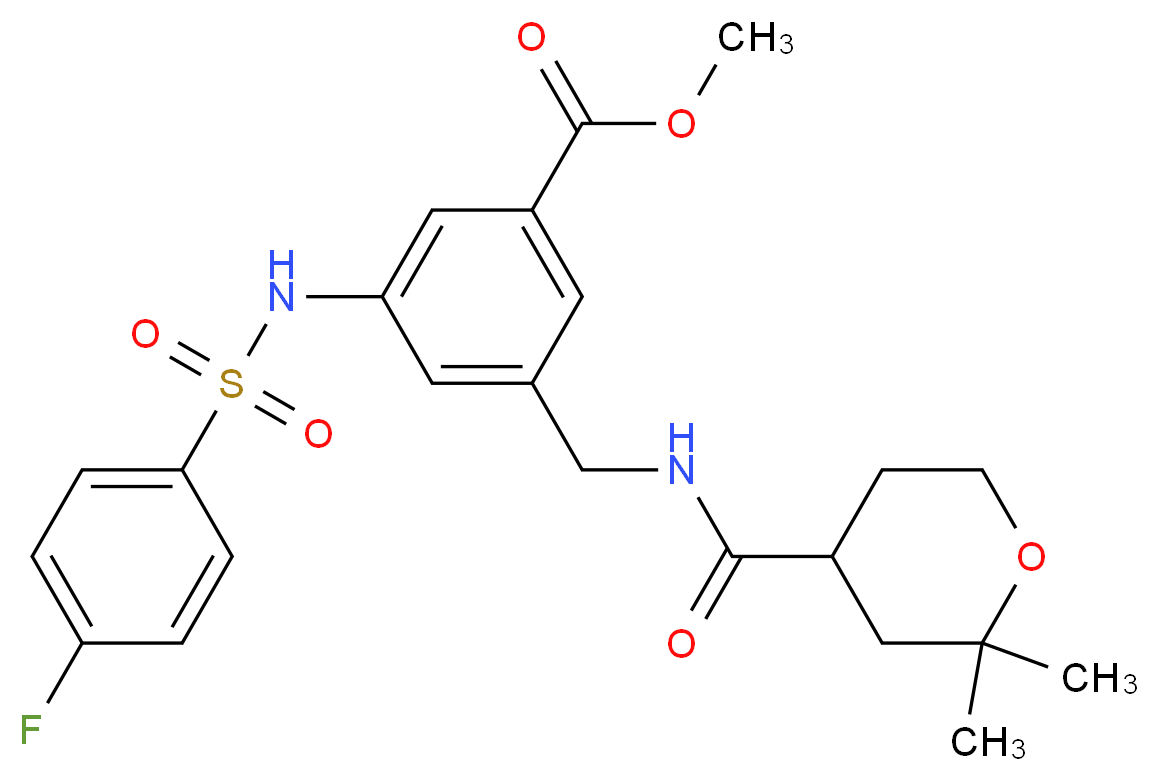 methyl 3-({[(2,2-dimethyltetrahydro-2H-pyran-4-yl)carbonyl]amino}methyl)-5-{[(4-fluorophenyl)sulfonyl]amino}benzoate_Molecular_structure_CAS_)