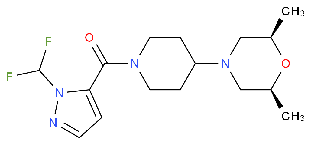 (2R*,6S*)-4-(1-{[1-(difluoromethyl)-1H-pyrazol-5-yl]carbonyl}-4-piperidinyl)-2,6-dimethylmorpholine_Molecular_structure_CAS_)