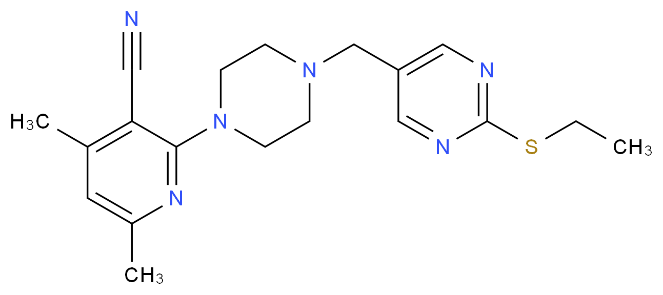 2-(4-{[2-(ethylthio)pyrimidin-5-yl]methyl}piperazin-1-yl)-4,6-dimethylnicotinonitrile_Molecular_structure_CAS_)