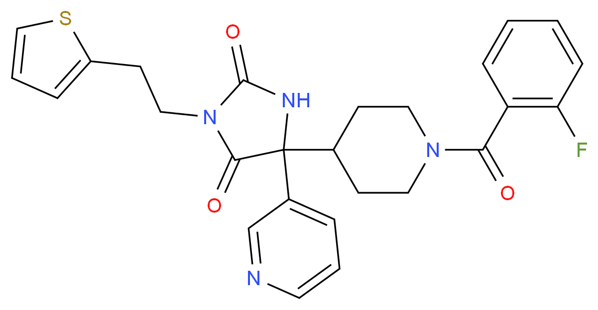 5-[1-(2-fluorobenzoyl)-4-piperidinyl]-5-(3-pyridinyl)-3-[2-(2-thienyl)ethyl]-2,4-imidazolidinedione_Molecular_structure_CAS_)