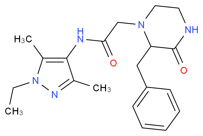 2-(2-benzyl-3-oxopiperazin-1-yl)-N-(1-ethyl-3,5-dimethyl-1H-pyrazol-4-yl)acetamide_Molecular_structure_CAS_)