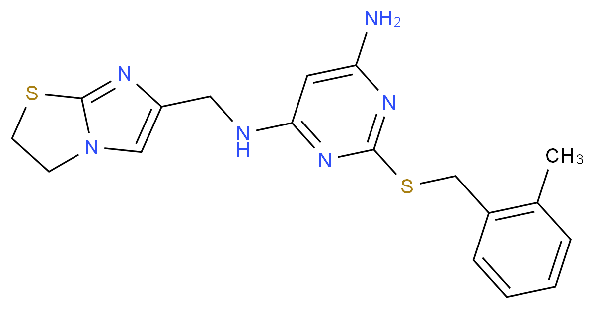 N-(2,3-dihydroimidazo[2,1-b][1,3]thiazol-6-ylmethyl)-2-[(2-methylbenzyl)thio]pyrimidine-4,6-diamine_Molecular_structure_CAS_)