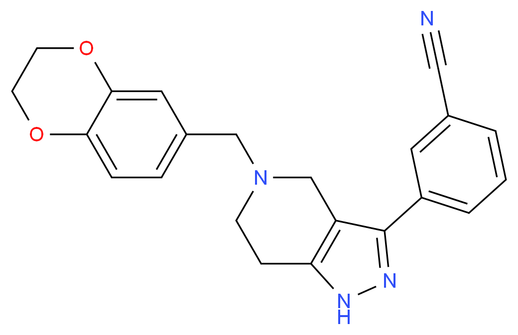 3-[5-(2,3-dihydro-1,4-benzodioxin-6-ylmethyl)-4,5,6,7-tetrahydro-1H-pyrazolo[4,3-c]pyridin-3-yl]benzonitrile_Molecular_structure_CAS_)