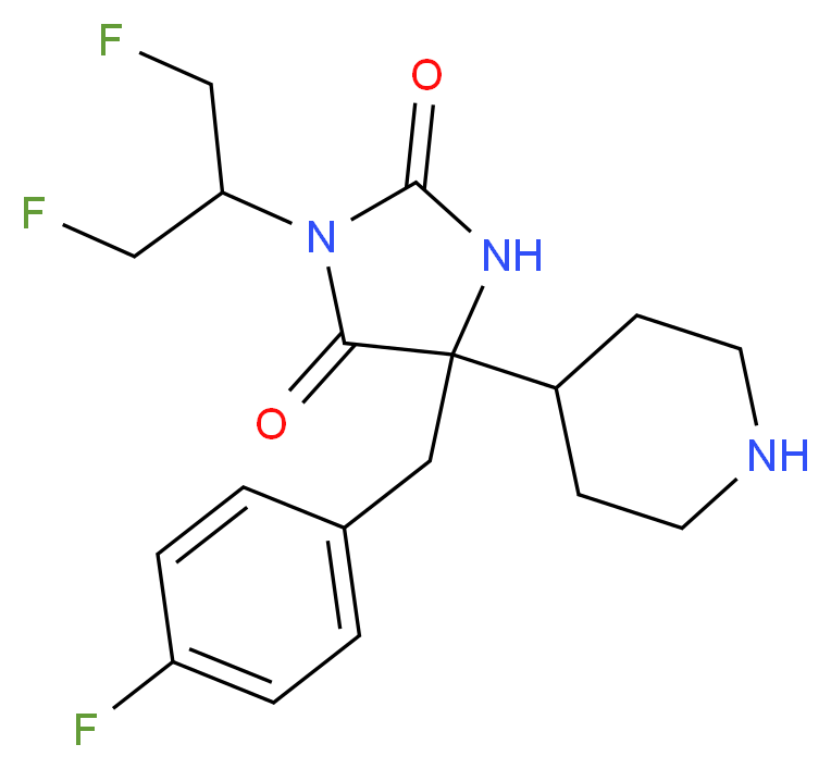 5-(4-fluorobenzyl)-3-[2-fluoro-1-(fluoromethyl)ethyl]-5-piperidin-4-ylimidazolidine-2,4-dione_Molecular_structure_CAS_)