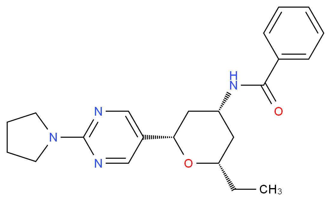 N-[(2S*,4R*,6S*)-2-ethyl-6-(2-pyrrolidin-1-ylpyrimidin-5-yl)tetrahydro-2H-pyran-4-yl]benzamide_Molecular_structure_CAS_)