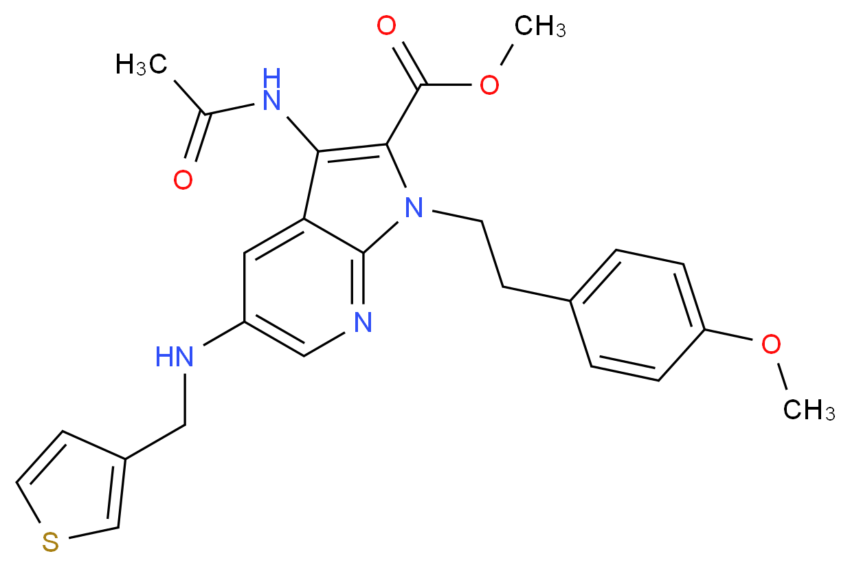 methyl 3-(acetylamino)-1-[2-(4-methoxyphenyl)ethyl]-5-[(3-thienylmethyl)amino]-1H-pyrrolo[2,3-b]pyridine-2-carboxylate_Molecular_structure_CAS_)
