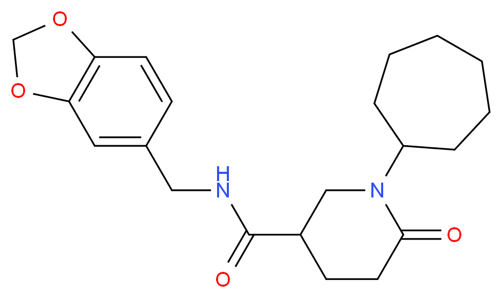 N-(1,3-benzodioxol-5-ylmethyl)-1-cycloheptyl-6-oxo-3-piperidinecarboxamide_Molecular_structure_CAS_)