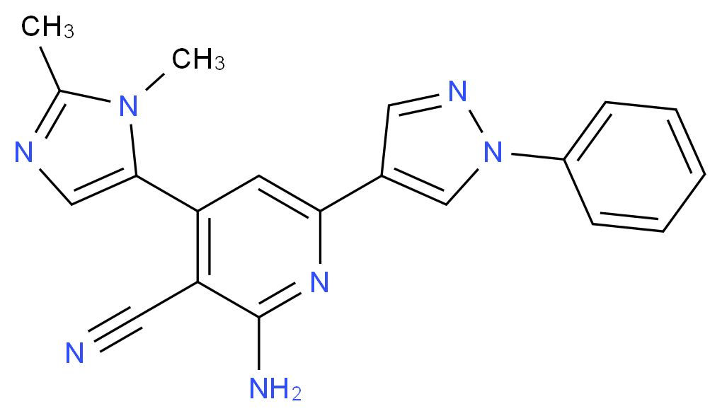 2-amino-4-(1,2-dimethyl-1H-imidazol-5-yl)-6-(1-phenyl-1H-pyrazol-4-yl)nicotinonitrile_Molecular_structure_CAS_)